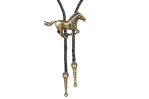 Joxevyia Horse Bolo Tie Western Cowboy Necktie for Men Women Adjustable Brown Leather Cord Running Horse Bola Tie