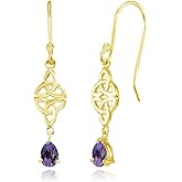 Sterling Silver Genuine or Created Gemstone Celtic Trinity Knot Teardrop Dangle Drop Earrings