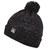Super Warm Winter Thick Slouchy Snappy Beanie Knit Cap Hat Fold Lined (Black/Silver)