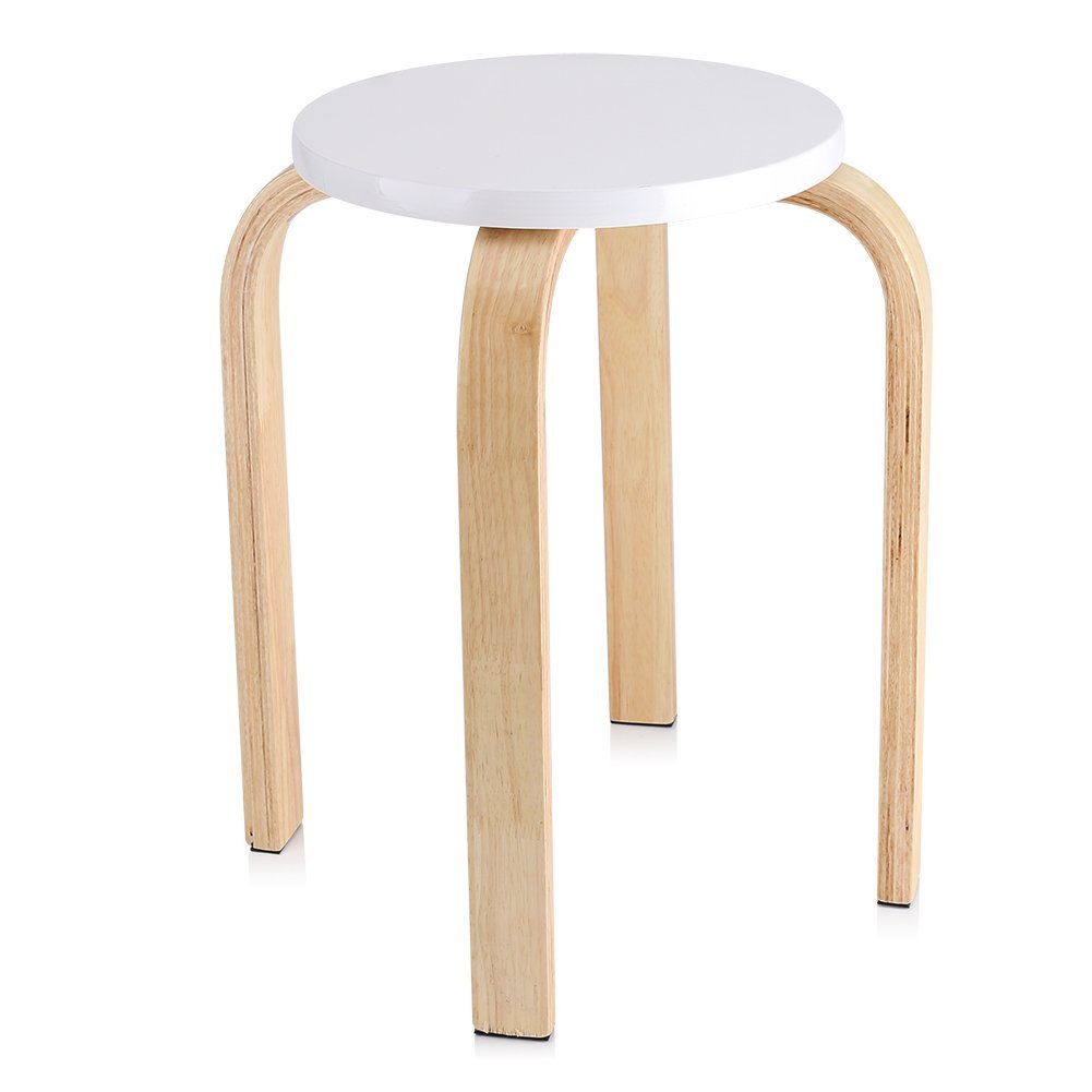 Wooden Round Stool, Natural Bent Wood Stool Candy Color Chair Stacking Stool with 4 Legs and