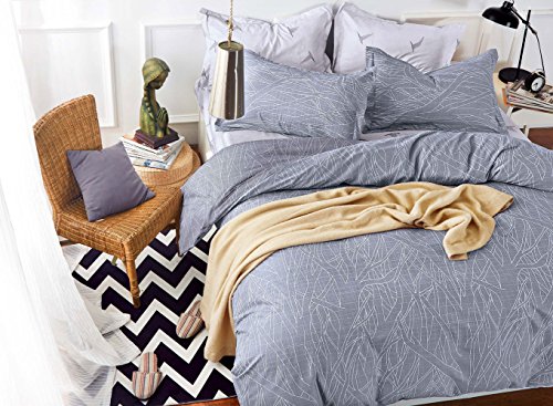 Tree Branches Duvet Cover Set, Tree Pattern Printed on Light Gray Grey, Soft Microfiber Bedding with Zipper Closure (3pcs, Queen Size)