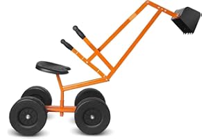 Costzon Sand Digger, 360° Rotatable Metal Kids Excavator with 4 Wheels & Dual Controls for Sand, Dirt and Snow, Sandbox Ride-
