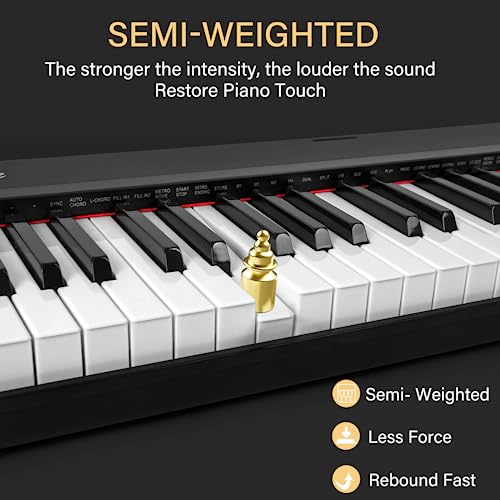 Kmise Piano Keyboard 88 Key Full Size Semi Weighted Electronic Digital Piano with Music Stand