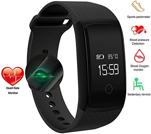 ONSTON Smart Watch Bracelet Waterproof IP67 Fitness Tracker with Heart Rate Monitor Blood Pressure Blood Oxygen Monitor Compatible with IOS Andriod Smartphones (Black)