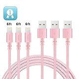 Lightning cable TIMMY 3Pack 6FT Nylon Braided 8 pin IPhone Charger certified to charging Cable with charging indictor powerline for iPhone 5/5C/5S/6S/6S PLUS/7/7 plus, iPad Air, and more (Rose)