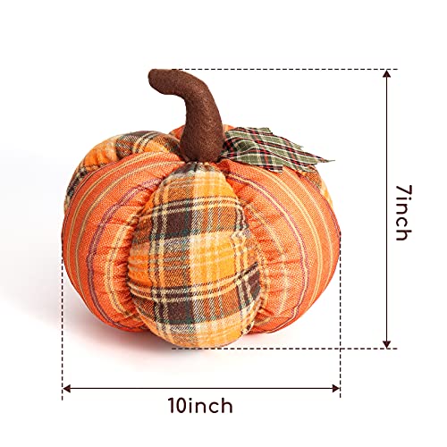 DomeStar 10 Inches Plaid Pumpkin, Stuffed Pumpkin Buffalo Check Pumpkin Farmhouse Pumpkin Fall Pumpkin Decor for Halloween Thanksgiving Decorations