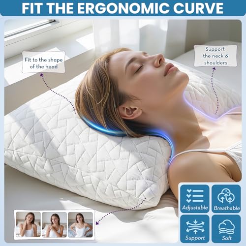 Memory Foam Pillow 51x76cm (Set of 2) - Height Adjustable Bed Pillows for Perfect Support, Whatever Your Sleep Position - Soft, Removable and Washable Pillow Case