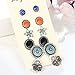 Vintage Ethnic 6 pairs/set Blue Crystal Red Flower Resin Round Hollow Enamel Stud Earirngs (Silver)