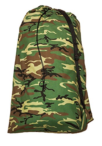 Green Camo Commercial Grade Large Laundry Bag, with Shoulder Strap, 30 X 40 Inches, 100% Nylon with Reinforced Stiching