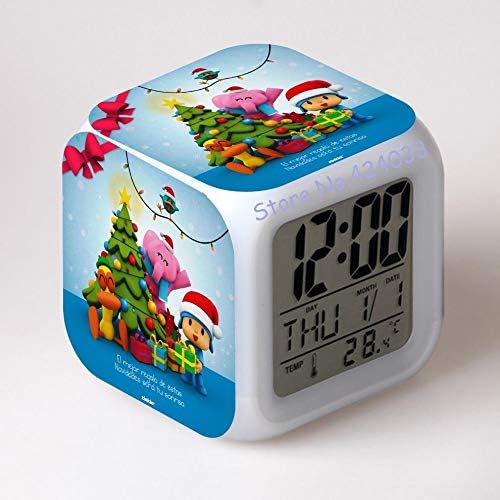 Pocoyo LED 7 Colors Digital Alarm Clock Thermometer Night Colorful Glowing Toys time Day Date Month