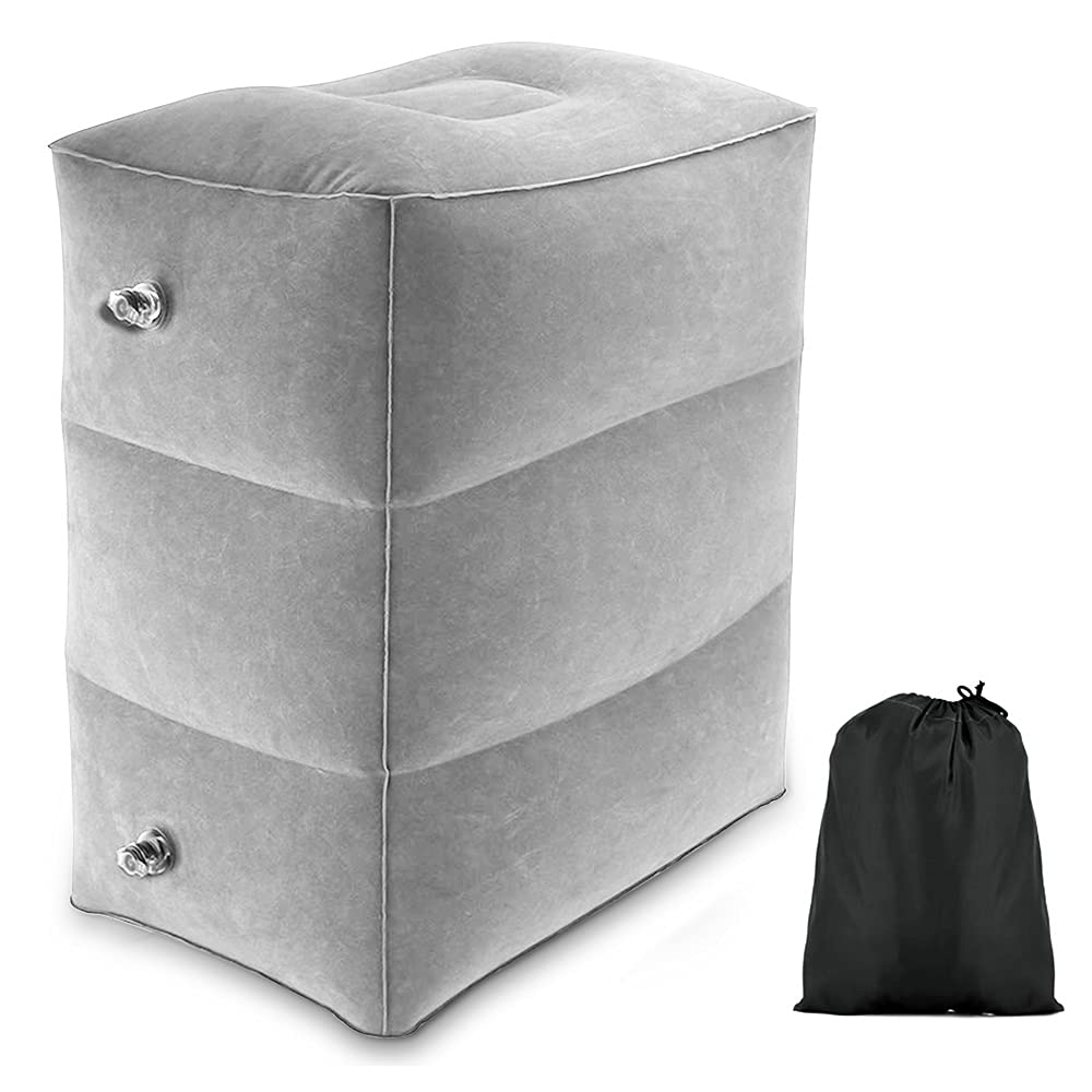 HINATAA Inflatable Travel Foot Rest Pillow, Multi-Function Adjustable Heights Travel Pillow, Portable 3 Layers Travel Pillow Foot Rest, for Kids Sleeping and Leg Rest Pillow for Trains Bus Car (Grey)