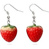 DIYANMMY Cute Creative Super Lifelike Food Dangle Earrings 3D Simulated Red Strawberry Dangle Acrylic Fruit Earrings for Women Jewelry Gifts
