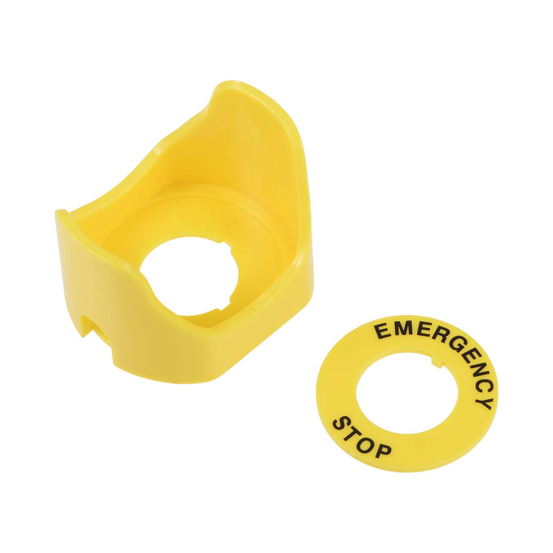 sourcing map 22mm Plastic Two Feet Push Switch Button Protective Cover with Emergency Stop Warning Circle Yellow 1pcs