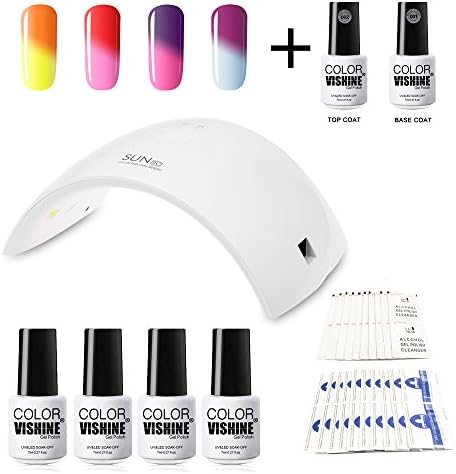 Doffx 4pcs Soak Off Gel Polish Set UV LED Temperature Color Changing Gel Polish Top and Base Coat Set 36W SUN9C LED Lamp for Gel Nail, Cleanser + Remover Manicure New Starter Nail Art Tool Kit C009