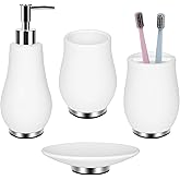 RQYIXI Bathroom Accessories Set 4 Pcs Toothbrush Holder Soap Dispenser Ceramic Bathroom Accessory Set with Toothbrush Cup Soap Dish Tumbler White