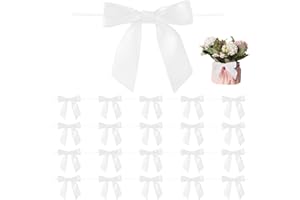 Hysgscwd 50pcs Twist Tie Bows, Gift Wrap DIY Satin Ribbon, Mini white Christmas Bow for Wedding, Birthday, Party, Teachers Da