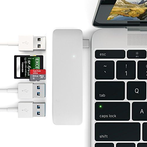 Sicotool, 5 in 1 Type C High-speed hub with 2 card readers and 3 USB 3.0 ports adapter for MacBook Pro 2016/2017, Google Chromebook and more, Silver color