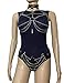 Women's Sexy Body Harness Leather and Metal Chain Cupless Bra Vest and G-String Bikini Costume Black