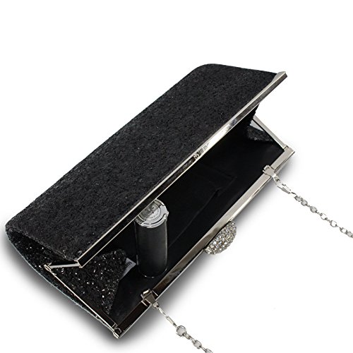 Missfiona Sparkly Glitter Formal Clutch Purse Wedding Party Evening Bag for Women(Black)