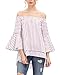 StyleDome Womens Off The Shoulder Tops Stripe 3/4 Bell Sleeve Summer Casual Loose T-Shirt Blouses Red XL