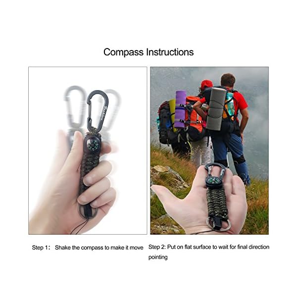 Techion-Paracord-Survival-Keychain-Compass-60-inch-Disassembled-Length-7-inch-Braided-Strong-Paracord-Keychain-with-Key-Ring-Compass-Carabiner-and-Quick-Release-Clip