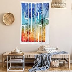 Ambesonne Surf Tapestry, Summer Theme Retro Letters