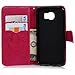 Badalink Galaxy S6 Case,Samsung Galaxy S6 Case - Wallet Flip Stand Case Embossed Plants PU Leather Case Shockproof Soft TPU Inner Bumper Slim Protective Card Slots Wrist Strap Cover Hot Pink