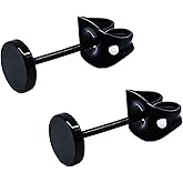 Titanium Flat Dot and Ball Stud Earrings Hypoallergenic for Women Men Rose Gold/Gold/Silver/Black Round Disc Earrings 3mm-6mm Options for Sensitive Ear(2pcs)