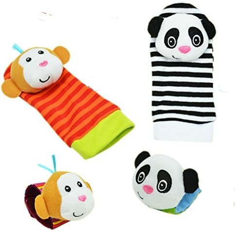 Weitengs 4 x Baby Infant Soft Toy Wrist Rattles Hands Foots finders Developmental