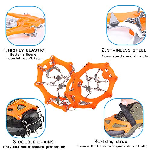 TWFRIC Traction Cleats, Ice Snow Grips Crampons for Men Women, Anti Slip 18 Stainless Steel Teeth Crampon with Portable Bag for Hiking, Climbing, Walking and Mountaineering, L
