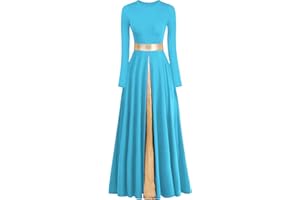 Z&X Praise Dance Modern Worship Liturgical Long Dresses for Women Metallic Color Block Church Robe Lyrical Dancewear