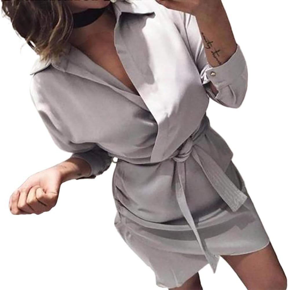 XuxMim Women's Fashion Long Sleeve Autumn Casual Knotted Blouse Dress