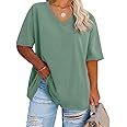 Women's Plus Size V Neck T Shirts Summer Half Sleeve Tees Casual Loose Fit Cotton Tunic Tops