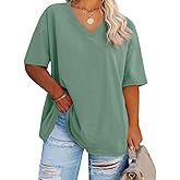Women's Plus Size V Neck T Shirts Summer Half Sleeve Tees Casual Loose Fit Cotton Tunic Tops