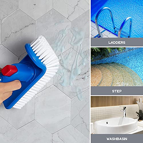 Corner and Step Pool Round Brush, Pool Step and Corner Brush, 180 Degree Rotation Handle Scrub