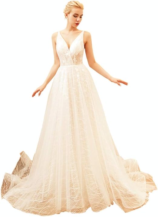 CASEYDRESS Wedding Dresses for Bride 2019, VNeck