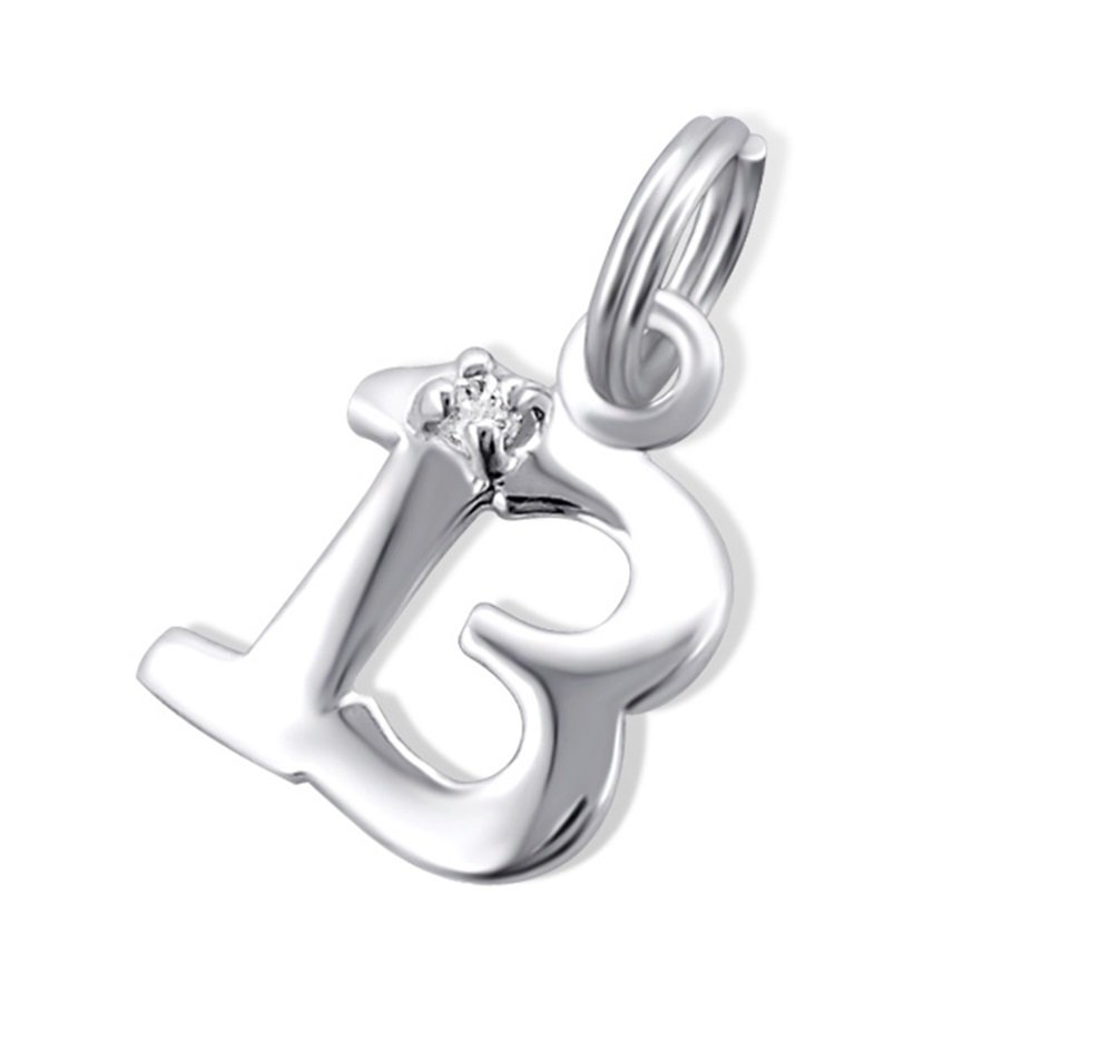 13th Birthday Charm for Necklace - Split Ring - 925 Sterling Silver with Crystal Cubic Zirconia Stone