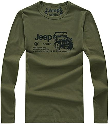 SenLin Jeep men's 100% cotton Casual long-sleeved O-neck T-shirt Army GreenXL