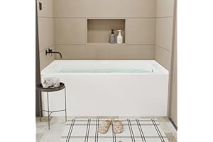 ELITEEDGE 60"x30" Acrylic Alcove Bathtub with Integral Apron - Right Drain & Brushed Nickel Pop-Up Drain - Glossy White Deep Soak Tub