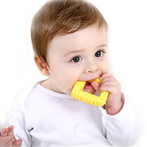 Mombella 3M+ geometry silicone baby teether toys with pacifier clip, sensory teether toy set made of soft food grade BPA free silicone with 3shapes 3colors and 3hardness, freezer and dish washer safe