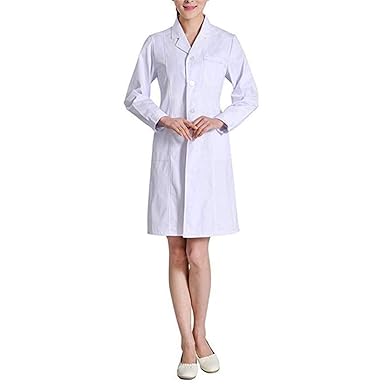 JIAJIA YL Laborkittel Damen Kittel Medizin Arztkittel weiß mit Knöpfe Labormantel Frau Berufsbekleidung