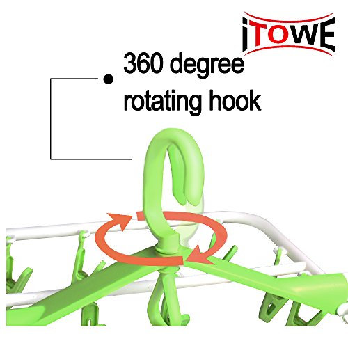 iTOWE Drip Hanger with 20Clip Pegs, Portable Folding Clothes Drying Rack Space Saving Travel Rotatable Clips,Plastic Clothesline Hanging Underwear Socks Laundry Drying Hanger Rack for Home or Outdoor