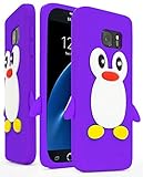 Samsung Galaxy S7 Case, Bastex Purple and White Silicone Flexible Penguin Character Case Cover for Samsung Galaxy S7