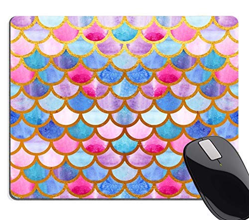 Hscban Mermaid Scales Mouse Pad Custom for Girls,Watercolor Fish Scales Personalized Design Non-Slip Rubber Mousepad