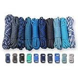 Paracord Planet 550 lb Type III Crafting Kits with Buckles, 50', Blues