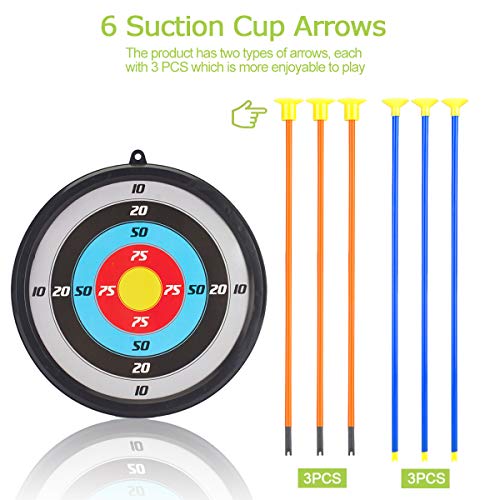 MagicWe Bow and Arrow Toy Set for Kids Archery Bow Comes with 6 Suction Cups Arrows Target with LED Flash Lights Indoor Outdoor Toys Garden Practice Hunting Series Boys Girls Age 5+ Year Green