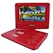 KORAMZI 7 inch Portable DVD Player with Rechargeable Battery, SD Card Slot and USB Port Swivel and Fold Portable DVD/CD/MP3 Player with Matching Color Headphones AC/DC Adapter (Red)- PDVD777