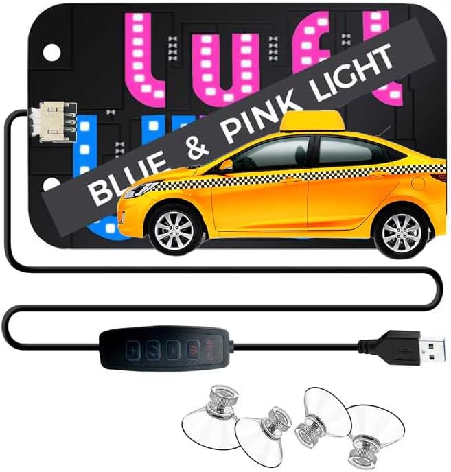 LED Light Sign for Car, Taxi Sign Light Windshield, LED Decal with Suction Cups, USB Plug for Vehicle,Driver Accessories ，Bumper Stickers