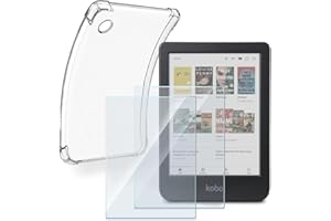 HUADU eBook Reader Screen Protector Compatible for Kobo Clara BW/Clara Colour/Clara 2E, Tempered Glass Film Anti Scratch High Definition and Soft Clear TPU Protective Case