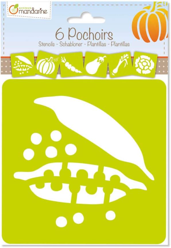 Avenue Mandarine - Ref 42452MD - Stencil Set - Vegetable Designs - 6 Stencils Per Pack, Translucent for Easy Placement, Compatible with Felt Tips, Pencils, Paint & More